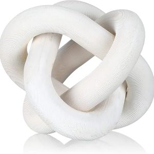 Yalikop 3 Link Wood Knot Decor - Hand Carved Coffee Table Decoration, Boho Chain Link Decor, Modern Shelf, Rustic Objects for Home Living Room Bedroom(White)